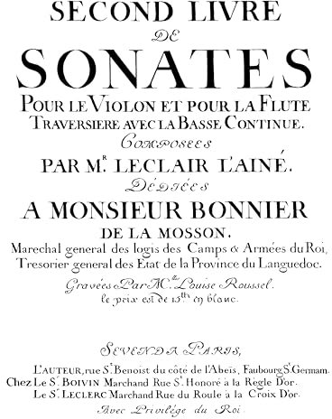 LECLAIR Jean-Marie (1697-1764) Second livre de sonates pour le violon et la flûte traversière avec la basse continue: Partition en Fac-similé musique ANNE FUZEAU PRODUCTIONS