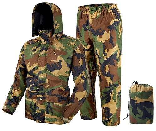 Fousam Rain Suit, Rain Gear for Men Waterproof, Camo Rain Jacket, Lightweight Rain Coat for Fishing, Hunting, Motorcycling, Hiking, Traveling, M