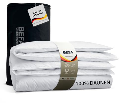 BEFA NATUR Reine Daunendecke Sommer 200x200 cm | 100% Daunen | 300g Füllgewicht | Allergiker geeignet (NOMITE) | Tierwohl Zertifiziert (DOWNPASS) | Oeko-TEX Klasse 1 | Made in Germany