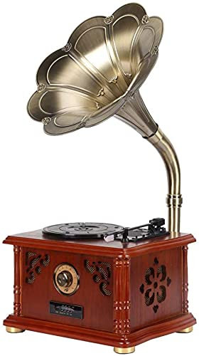 JFNHUTL Grammofono, Giradischi in Vinile, Giradischi retrò con Altoparlanti Wireless Bluetooth, Ingresso Aux da 3,5 mm, Radio FM, fonografo in Legno Vintage