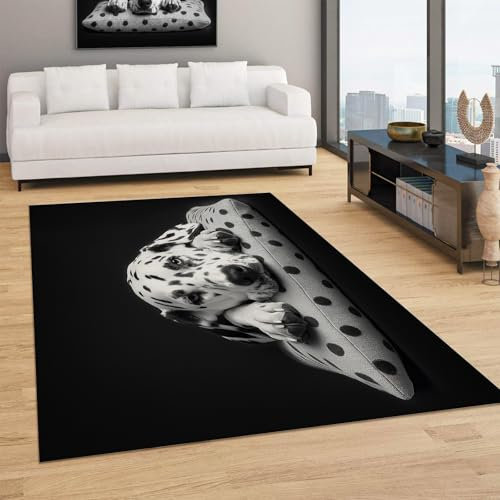 DLERFLOVR Süße Tiere Teppich Wohnzimmer - 160×230Cm rutschfest Kurzflor Schlafzimmer Teppich, Waschbar Hund Bettvorleger Teppiche Für Büro Bereich Dekor Kurzflor Teppich