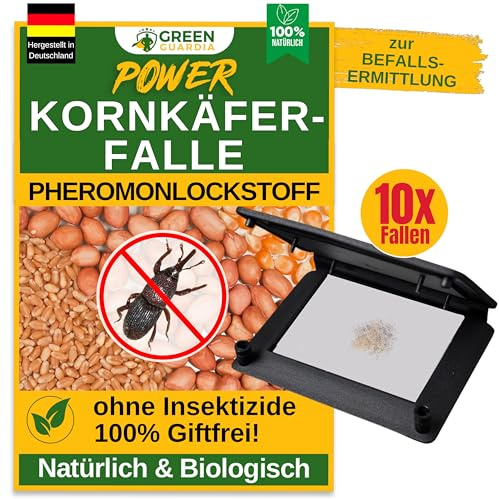 GREEN GUARDIA Trappola per Coleotteri del Grano con Ferormone - 10 Trappole - Combatte i Coleotteri del Grano in Modo Ecologico, Trappola a Ferormone Senza Sostanze Chimiche con Superfici Adesive