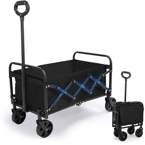 ZEMBSOYA Bollerwagen Faltbar 120Liter&150KG belastbar, Faltbarer Trolley Großer Faltbarer Trolley mit Rädern Praktischer Einkaufswagen für Camping und Einkauf im Freien Kleinkind kann Sich hinlegen