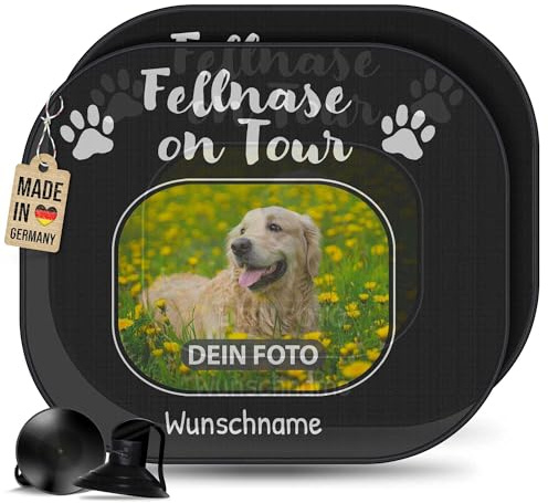 PR Print Royal Auto Sonnenschutz mit Name & Foto selbst gestalten - Fellnase on Tour - Personalisiertes Geschenke für Hundebesitzer, Geburtstag - Sonnenblende für Hunde, 2 Stück