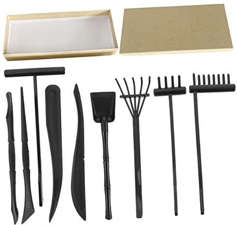 EPIGEIST Zen Garden Rake Set for Meditation and Relaxation 10pcs Mini Sand Garden Tools with Black Rakes and Storage Box for Home and Office