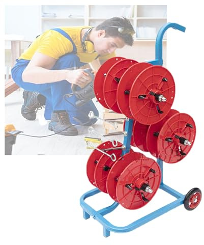 Portable Heavy Duty Cable Reel Dispenser - Industrial Wire Mesh for Large Coils, Ideal for Construction Sites and Agricultural (Red)