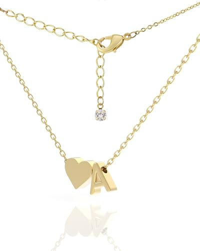 SYAIVO 18K Gold Plated A Initial Necklace, Dainty Letter Pendant with Tiny Heart Charm, Adjustable 16-19 in, Gift Box & Message Card, Monogram Alphabet Jewelry, for Teens & Women