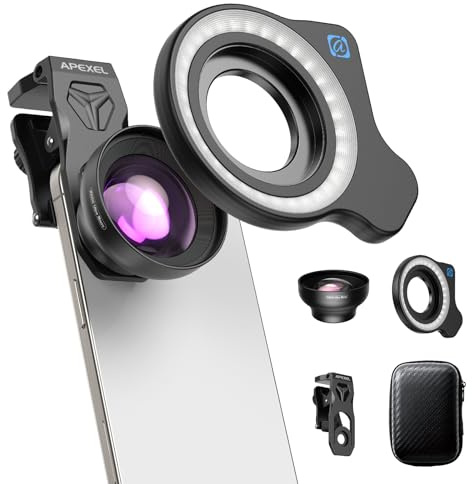 APEXEL HB100 Ultra HD Phone Macro Lens with 45 Lighting Options & AF Anti-Glare Macro Lens Suitable for iPhone, Samsung, Pixel and Other Smartphones