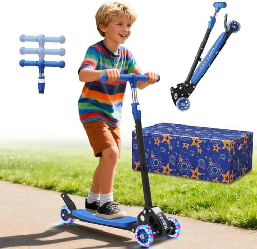 Kids Scooter, Toddler Scooter for Kids 6-10, 3 Wheels Kick Scooter with 58-71 cm Height Adjustable Handlebar, Foldable Kick Scooter Birthday Gift Wrapping for Boy Girl Child, Blue