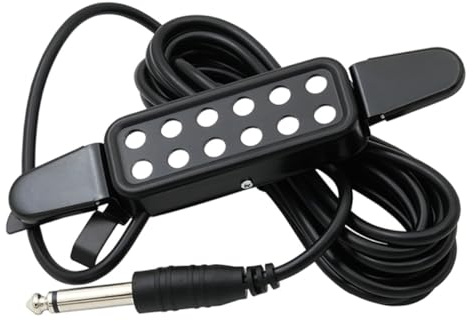 FRCOLOR Tonabnehmer Metall Pickup für Akustische Gitarre ohne Bohren Schwarzer Abs mit 3 Meter Kabel für Einfachen Transport und Einfache Montage im Schallloch