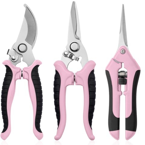 3 Pack Garden Pruning Shears, Stainless Steel Shears, Gardening Shears Scissors Pruning Shears for Gardening Tools (3PCS Pink and Black)