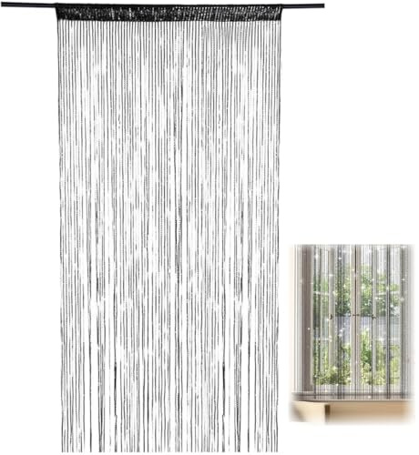 UIEXAY Rideau de porte à fils - Rideau anti-mouches - Rideau de porte à perles, moustiquaire pour portes, rideau de fils anti-nœuds pour maison, hôtel, magasin (Noir, 91 x 200 cm)