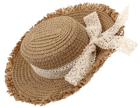 IMIKEYA Sombrero de Paja Color Caqui para Muñeca Lazo de Encaje en Algodón Accesorio Decorativo Diseño Elegante y Duradero para Muñecas