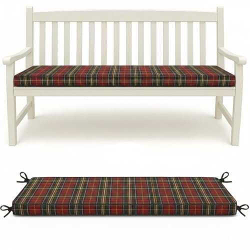 HAND Cuscino per Panca 120x40 cm - Interno ed Esterno - Seduta Imbottita, Morbida e Resistente - Per Giardino, Patio, Cucina - Made in Italy (Scozzese)