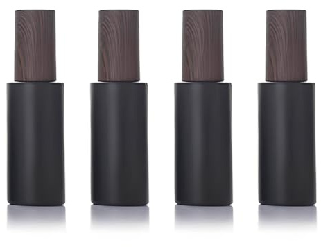OIXEYA 4 Pcs Flacons Vides en Verre, 50 ml Flacon Pompe Vide, Bouteille en Verre Noire, Flacons pour Lotion Cosmétique Rechargeables, Distributeur de Lotion, pour Fond de Teint Essence Crème