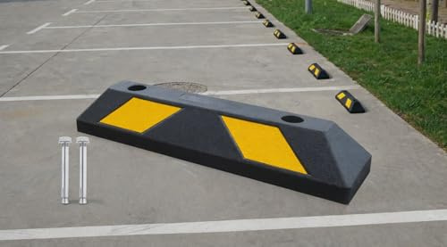 ivalio Radstopper Gummi mit Befestigungsschrauben – Parkplatzbegrenzer robust & rutschfest – Parkstopp für Garage, Carport & Parkplatz – reflektierend, wetterfest, für PKW & SUV (1 Stück)