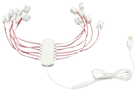 DuskHaven 5V USB Netzteil für Miniaturbeleuchtung, Kabelverteiler für Miniaturbeleuchtung, Puppenhaus, Modelleisenbahn, 12 Anschlüsse