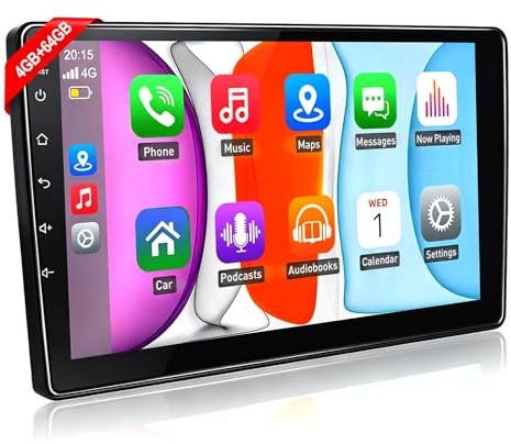 ESSGOO Autoradio 2 DIN 10,1 Pouces Android 15 avec CarPlay/Android Auto | 4+64 Go, IPS 1280×720, CarPlay/Android Auto filaire/sans fil, GPS, Wi-Fi, FM/RDS, CANBUS, caméra AHD non incluse