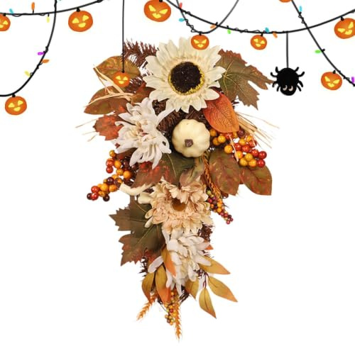 Höstkransar för ytterdörren 50 centimeter Konstgjorda Blomstergirlanger & | Säsongskrans med röda och orange bär för sommar, höst, Halloween, Thanksgiving, , utomhus, vägg, bord, , öp