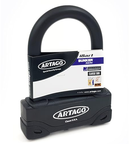 Artago 18ART120 Motorrad Bügelschloss Diebstahlsicherung, Hochwertig mit SRA Zulassung, Doppelverriegelung MRT, 18mm Durchmesser Schäkel, Sold Secure Gold, Schloss für Motorrad, Roller