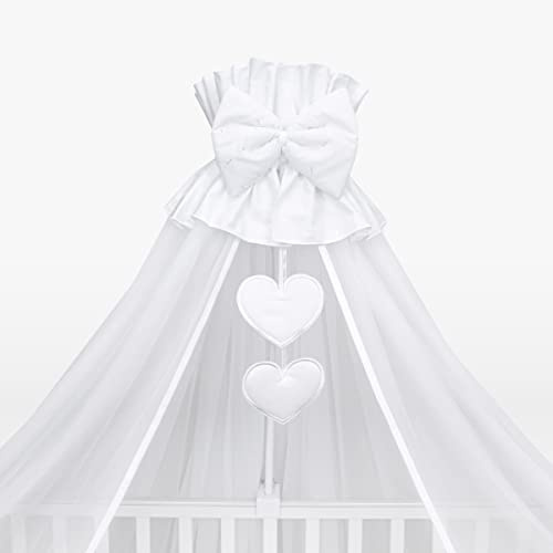 Baby Comfort Betthimmel für Babybett, mit Halterung, Design Herzen, 480 cm, Weiß