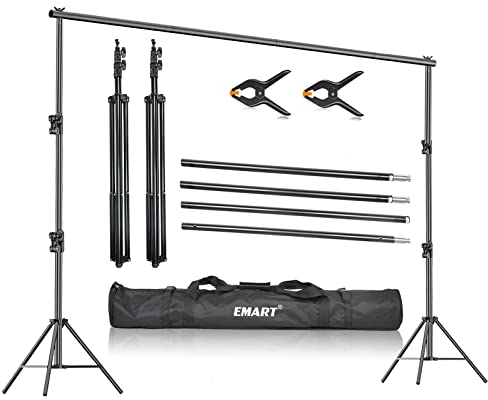 EMART 2,8mx3m Système de Support de Toile de Fond Photo Réglable avec 2 Pinces et Sac de Transport pour Studio, Photographie Portrait, Fête et Mariage