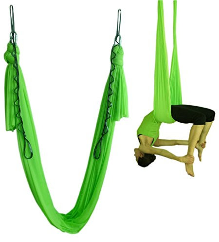 WELLSEM 5 Yards(5m/Set) Elastic Yoga Pilates Swing Aerial Yoga Hammock with Carabiner&Daisy Chain (Green)