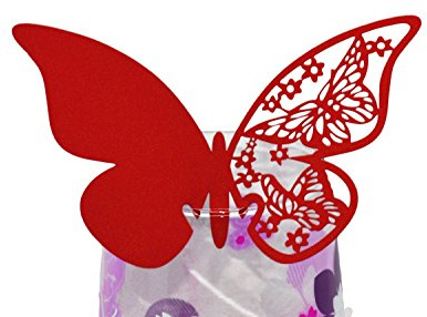 Segnaposto per bicchiere a forma di farfalla intagliata al laser per matrimoni e feste, 50 pezzi, Red, 10.4 x 7 x 1.8 cm