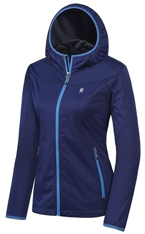 Little Donkey Andy Giacca in softshell da donna, leggera, con cappuccio, per corsa, viaggi, escursionismo, antivento, idrorepellente, blu scuro, taglia S
