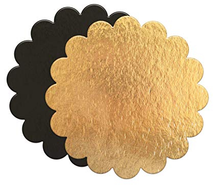 ScrapCooking - Kit de 5 Supports à Gâteaux Ronds Cannelés - Carton Réversible Doré & Noir - Disque Diamètre 24cm Fleur - Ustensile Pâtisserie Boulangerie - Fabriqués en France - 5196