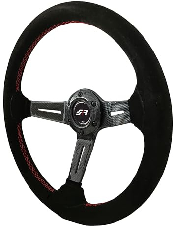 Simoni Racing Universal Lenkrad Tommi - Karbon - Schwarz Suède + Rote Nähte - Durchmesser 350mm