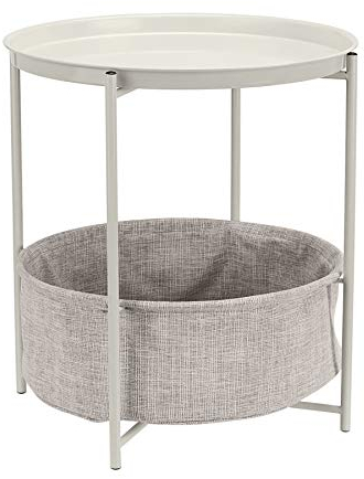 Amazon Basics Beistelltisch, rund, mit Aufbewahrungslösung, Leichte Creme Heidekraut Beistelltisch 44.96 x 44.96 x 48.0 cm