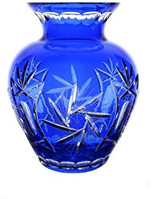Glasvase Blumenvase Blau standfest geschliffen Kristallglas 27 cm