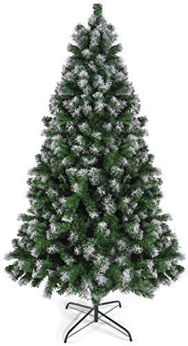 Prextex Christmas Decorations 1.8M / 6Ft Artificial Canadian Fir Full Pop-up Christmas Tree 1200 Snow White Tips, Perfect Christmas Trees w/Metal Stand for Home Office (1.8M / 6Ft Snow Covered Tree)