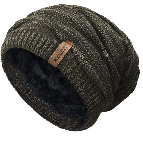 RockJock Mens Winter Knitted Slouch Beanie with R80 Thermal Insulation and Cosy Fleece Lining