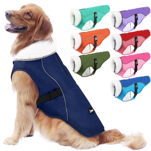 EMUST Hundemantel, Winddichte Hundebekleidung für kaltes Wetter, Reflektierende Wintermäntel für Hunde, Warme Welpenjacke für Kalten Winter, Blau S