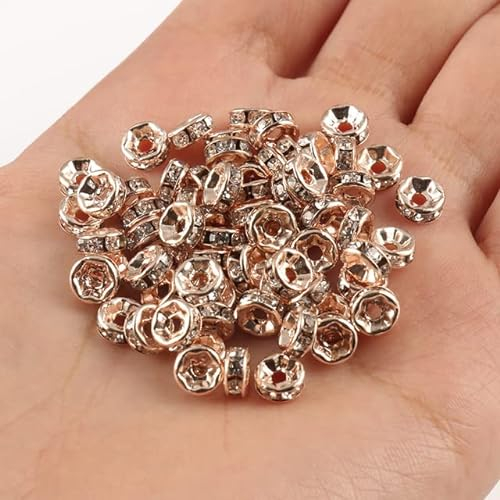 50 teile/los 4 6 8 10mm Strass Kristall Runde Lose Abstandshalter Perlen für Schmuck Machen DIY Armband Halskette Zubehör-Roségold Farbe, 6mm 50 stücke Perlen