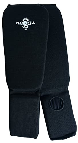 Kampfsport Elastisch Baumwolle Slipper Schienbein Instep Protektoren - Schwarz (M)
