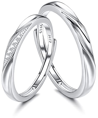 KALVICA 2 Pieces 925 Sterling Silver Ringe für Couple Damen Herren Verlobungsring Set Trauringe Paare Freundschaftsringe Verstellbarer Ring für Geburtstag Valentinstag Jubiläum