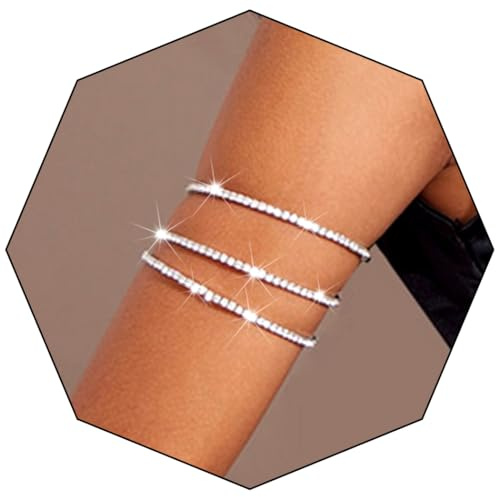 Jovono Rhinestone Arm Cuff Layered Arm Bracelet Crystal Upper Armband Open Cuff Dainty Arm Jewelry For Women and Girls(1Pcs) (Silver)