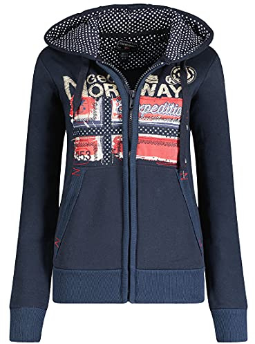 Geographical Norway Farlotte Lady - Sudaderas Mujer Con Capucha Y Bolsillos - Sudadera Manga Larga Chaqueta Caliente - Cremallera Jersey Mujeres Primavera Verano Otoño Invierno (Marino XL)