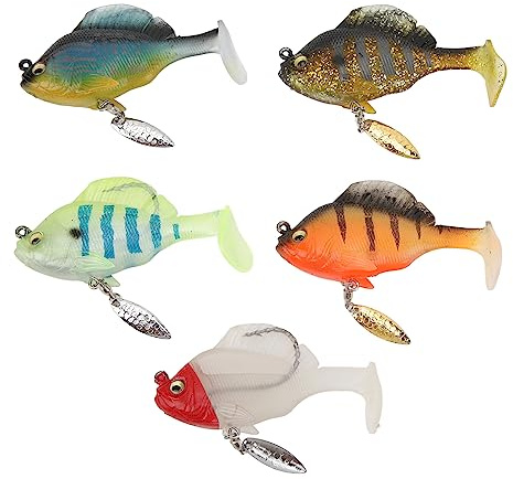 RiToEasysports Angelköder, 5 Stück, 18 G, 8 cm, Weiche Angelköder, Schwanz-Swimbaits mit Spinner, Künstlicher Naturgetreues Angelköder-Set für Barsch-Lachs-Angeln