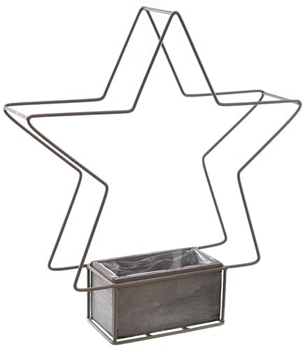 ETC dekorativer Metallstern mit Pflanztopf Blumentopf Kräutertopf Metall Graubraun Shabby Optik Landhaus
