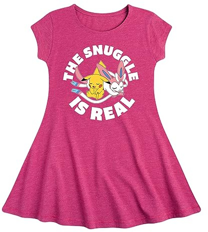 HYBRID APPAREL - Pokémon - The Snuggle is Real Pikachu and Sylveon - Girls Fit & Flare Dress - Size Medium Heather Fuchsia