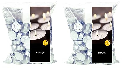 Teelichter 2x100 Stück (2 Bags - 200 Teelichter) - Brenndauer: 4,5 Std., Rußfrei - für Windlicht, Teelicht-Glas, Duftlampe, Kerzenständer & Kerzenhalter - Weihnachten, Deko, Hochzeit, Party und Gastro