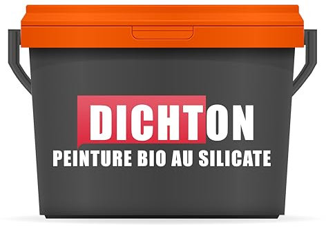 DICHTON Peinture silicate bio 1l Blanc - Peinture murale intérieure pour béton, plâtre, crépi, papier ingrain dans la salle de bain, cuisine, garage - Hypoallergénique, fort pouvoir couvrant D.45W