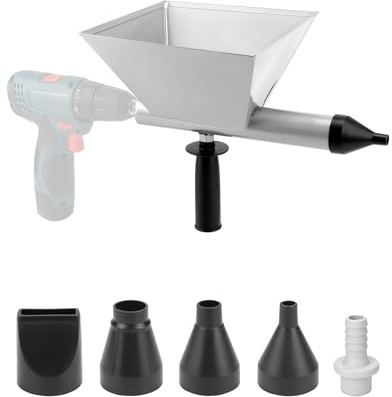 QWORK Electric Mortar Grout Gun, Plastic Cement Caulking Gun with 5 Replaceable Nozzles and Detachable Muzzle, Durable Construction for Efficient Tiling and Masonry Work