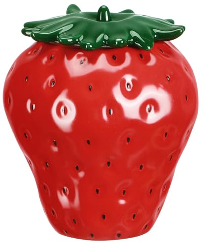 ABOOFAN Strawberry Shaped Ceramic Sealing Tea Jar for Kitchen Storage | Red round Canister, Keeps Contents Fresh and Dry, Portable Sealed Design for Nuts and Cereal