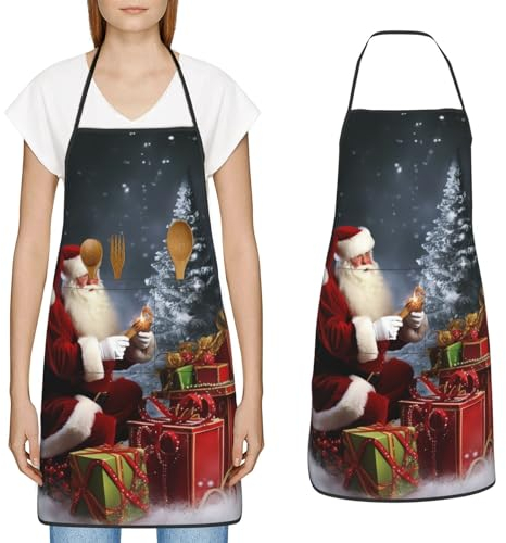 YoupO Kochschürze mit großen Taschen, wasserdicht, Arbeitsschürze für Männer und Frauen, Weiss/opulenter Garten, Einheitsgröße
