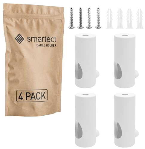 smartect Aluminium Wand- und Deckenpins 4 Stück für Textilkabel in Weiß | Ø14 x 35mm Deckenbefestigung mit Schrauben und Dübeln, Affenschaukel Aufputz-Kabelhalter für eigenes DIY Projekt